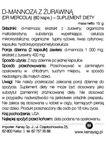 D-Mannoza z żurawiną (Dr. Mercola) (60 kapsułek) - suplement diety