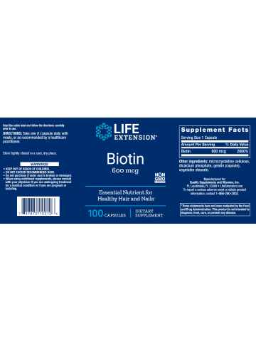 Biotyna LifeExtension (100 kapsułek) - suplement diety