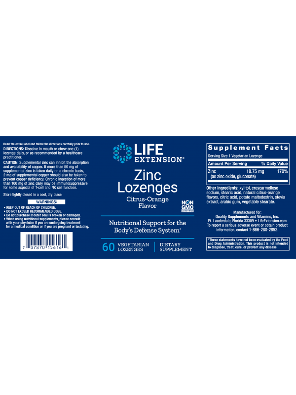 Cynk Lozenges LifeExtension (60 pastylek do ssania) - suplement diety