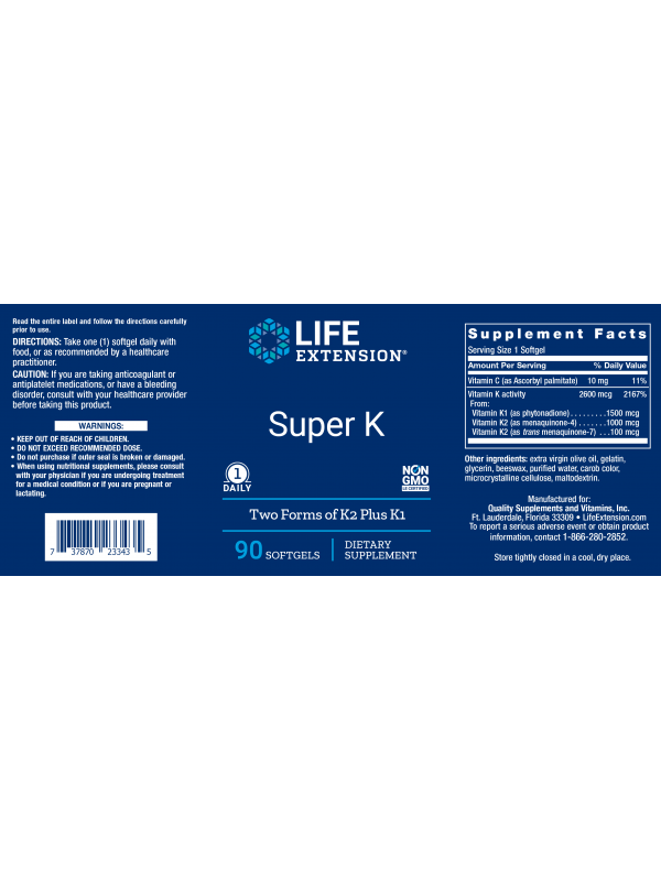 Super K (witamina K) LifeExtension (90 kapsułek) - suplement diety
