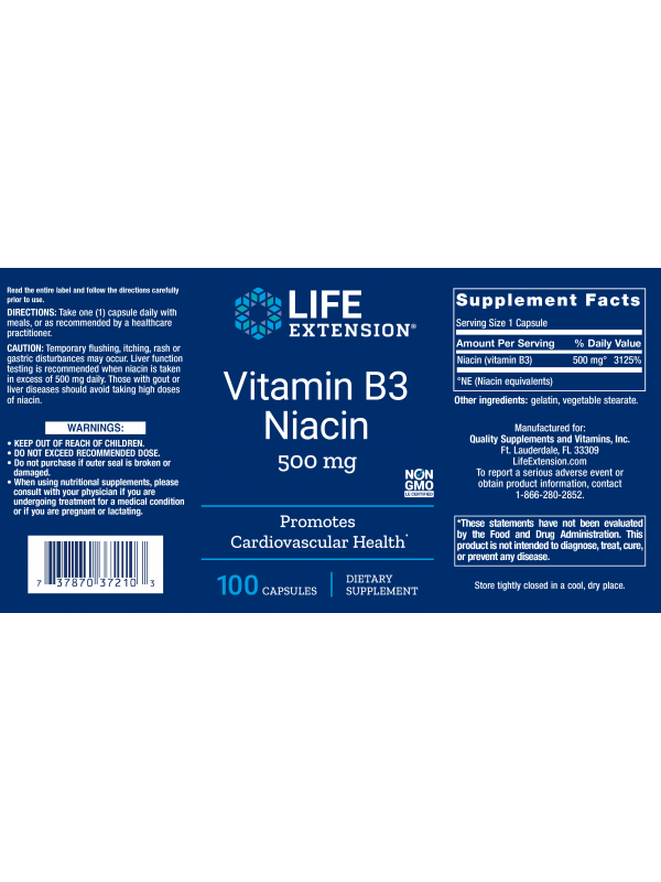 Witamina B3 Niacyna Life Extension (100 kapsułek) - suplement diety