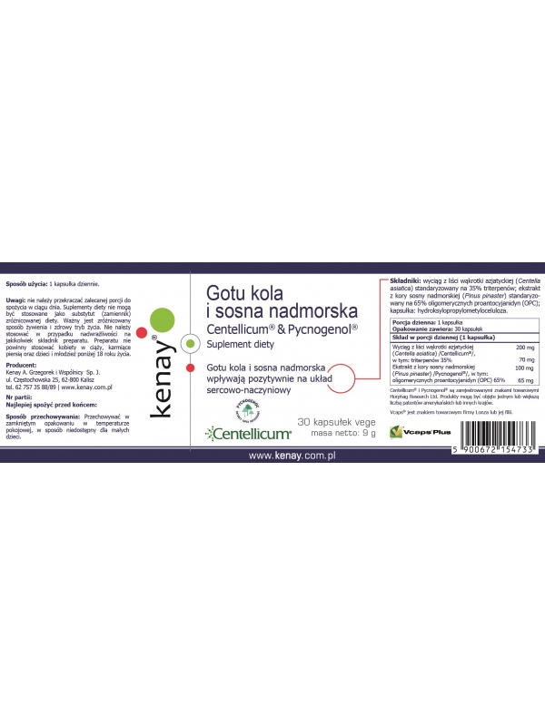 Gotu kola i sosna nadmorska Centellicum® & Pycnogenol® (30 kapsułek) - suplement diety