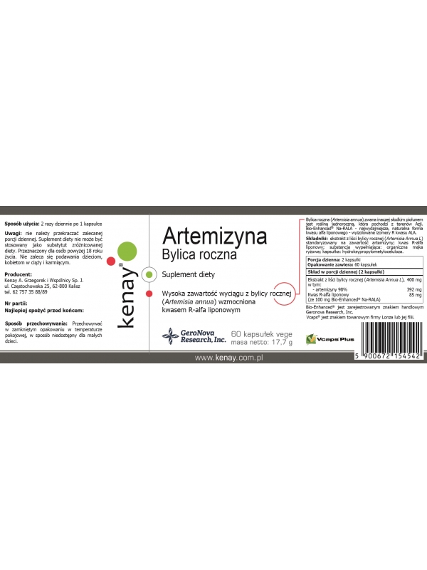 Artemizyna  Bylica roczna (60 kapsułek vege) - suplement diety