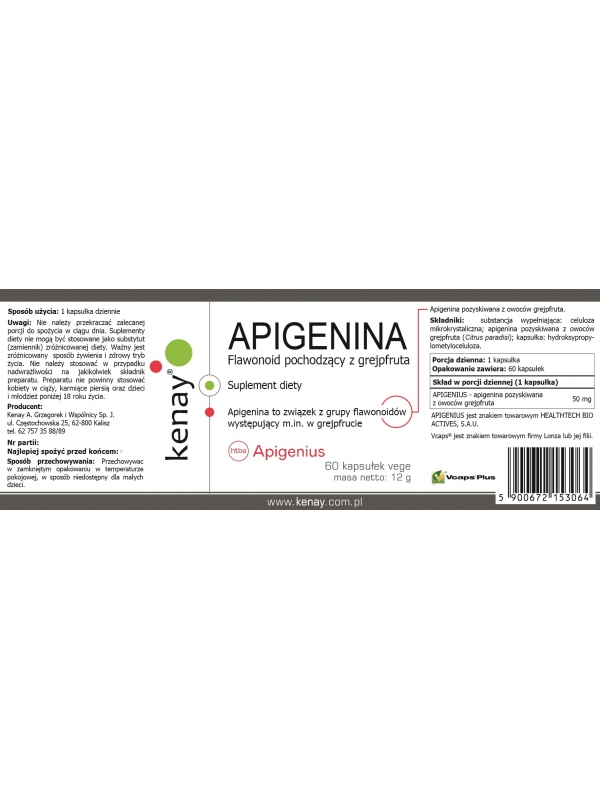 APIGENINA Flawonoid pochodzący z grejpfruta (60 kapsułek) - suplement diety