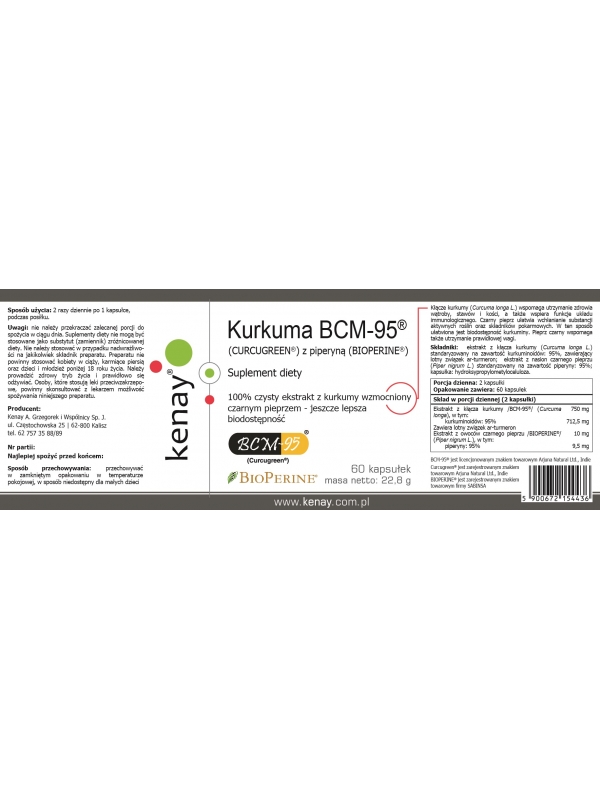 Kurkuma BCM-95® (CURCUGREEN®)  z piperyną (BIOPERINE®) (60 kapsułek) - suplement diety