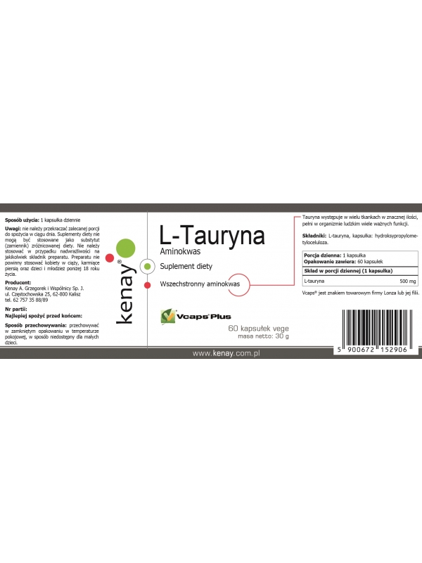 L-Tauryna Aminokwas (60 kapsułek) - suplement diety