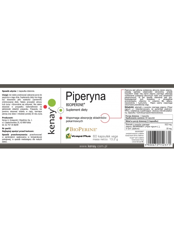 Piperyna (BIOPERINE®) (60 kapsułek) - suplement diety