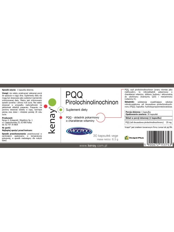 PQQ Pirolochinolinochinon (30 kapsułek) - suplement diety
