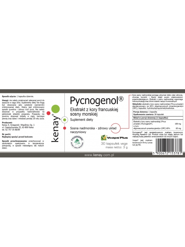 Pycnogenol®  Ekstrakt z kory francuskiej sosny morskiej  (30 kapsułek) - suplement diety