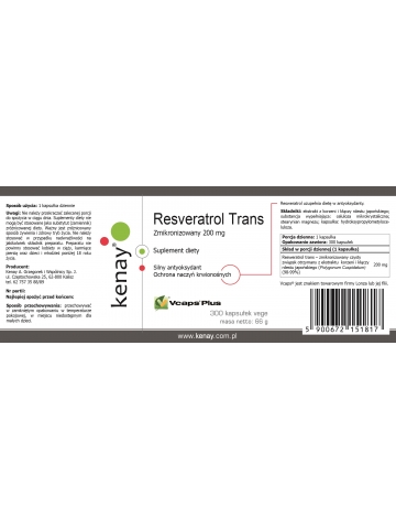 Resveratrol trans- zmikronizowany 200 mg (300 kapsułek) - suplement diety
