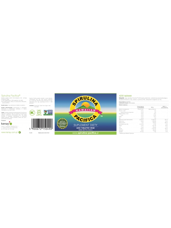 Spirulina Pacifica® hawajska 500 mg (4200 tabletek) - suplement diety