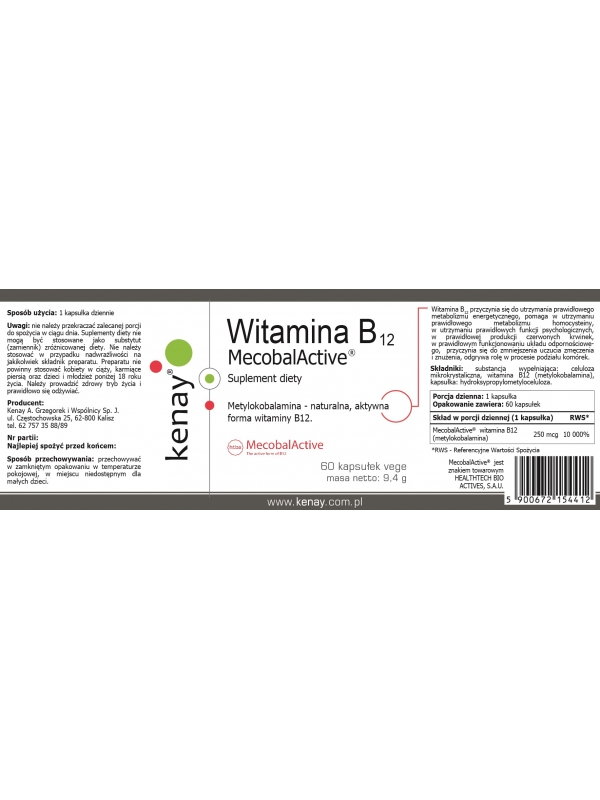 Witamina B12 (metylokobalamina) MecobalActive® (60 kapsułek) - suplement diety