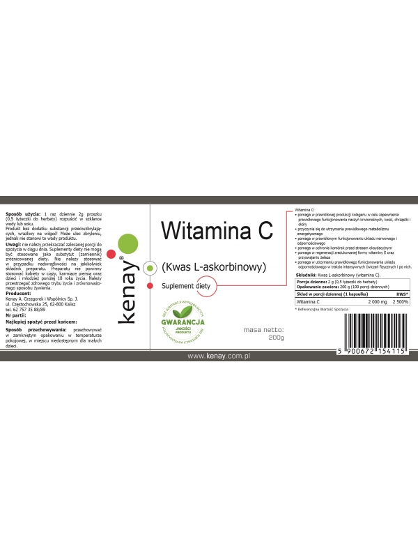 Witamina C Kwas L - askorbinowy (proszek 200 g) - suplement diety