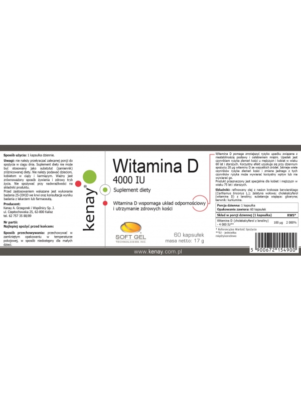 WITAMINA D 4000 IU (60 kapsułek) - suplement diety