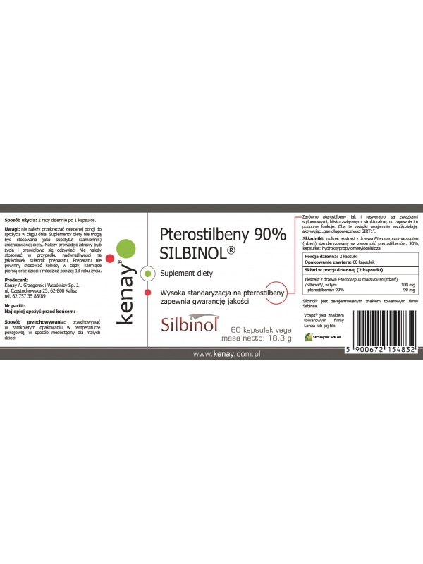 Pterostilbeny 90% SILBINOL® (60 kapsułek) - suplement diety