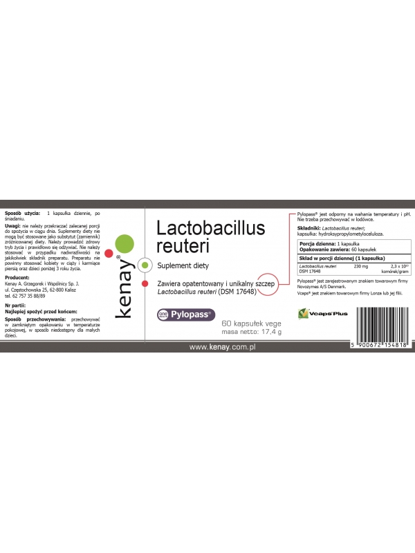Lactobacillus reuteri Pylopass® (60 kapsułek vege) - suplement diety