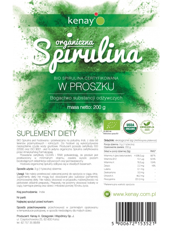 SPIRULINA ORGANICZNA w proszku (200 g) - suplement diety