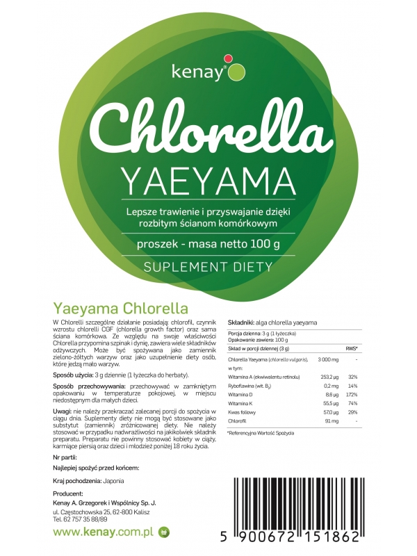 Chlorella Yaeyama w proszku (100 g) - suplement diety