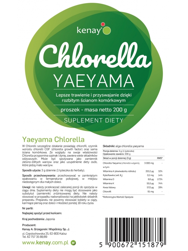 Chlorella Yaeyama w proszku (200 g) - suplement diety