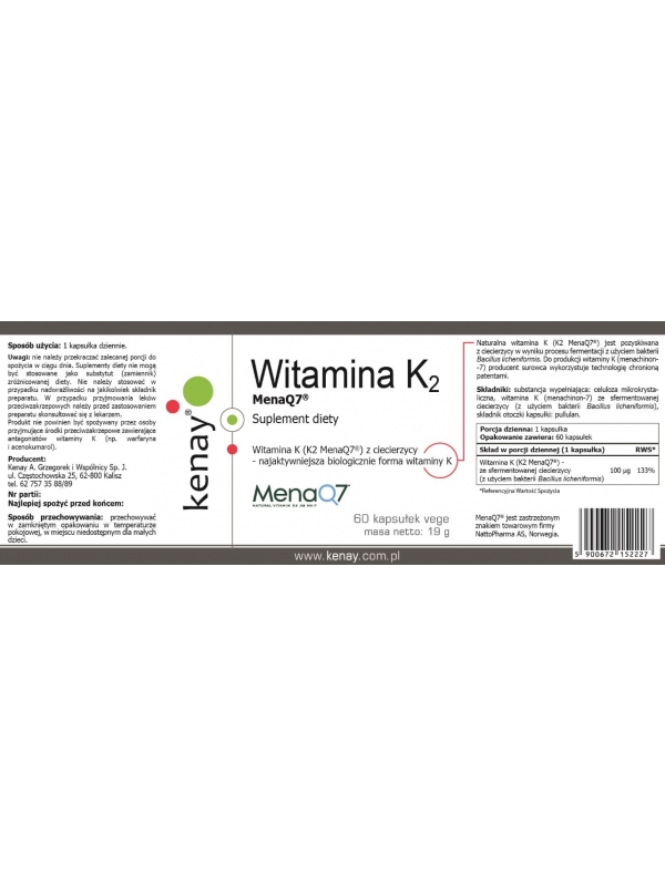 WITAMINA K2 Mena Q7 z ciecierzycy (60 kapsułek) - suplement diety