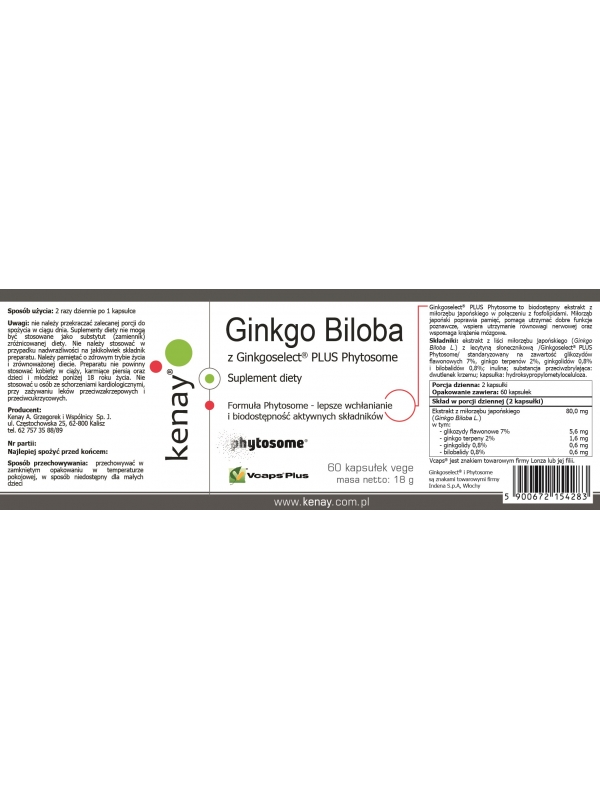 Ginkgo Biloba z Ginkgoselect® PLUS Phytosome (60 kapsułek) - suplement diety