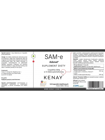 SAM-e S-Adenosyl-L-Methionine ADONAT® (120 kapsułek dojelitowych) - suplement diety