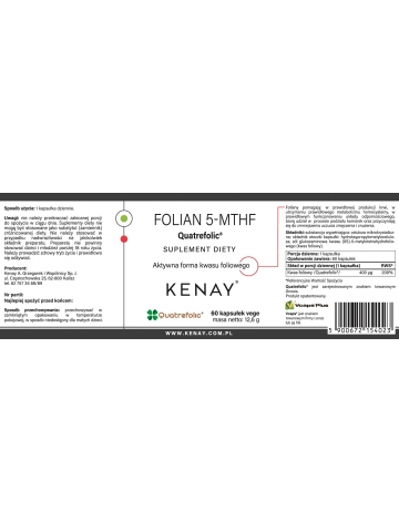 FOLIAN 5-MTHF (aktywny kwas foliowy) Quatrefolic® (60 kapsułek) - suplement diety