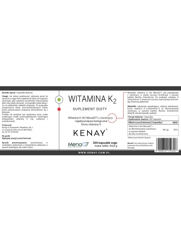 WITAMINA K2 MenaQ7® z ciecierzycy (300 kapsułek) - suplement diety