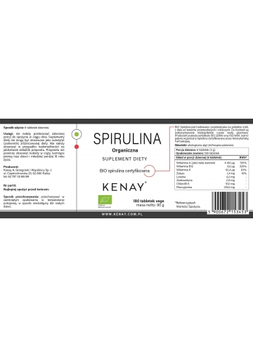 Spirulina Organiczna (180 tabletek) - suplement diety