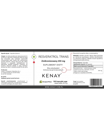 Resveratrol trans- zmikronizowany 200 mg (300 kapsułek) - suplement diety