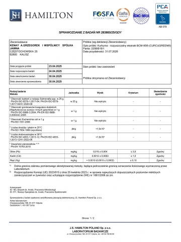 Kurkuma - rozpuszczalny ekstrakt BCM-95® (CURCUGREEN®) 60 g - suplement diety