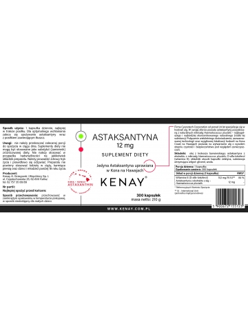 ASTAKSANTYNA 12 mg (300 kapsułek) - suplement diety