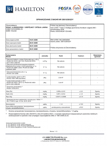 Trawa z młodego jęczmienia (Hordeum vulgare) BIO - sproszkowany SOK - 100 g