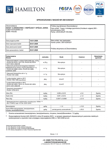 Trawa z młodego jęczmienia (Hordeum vulgare) BIO - sproszkowany SOK - 100 g